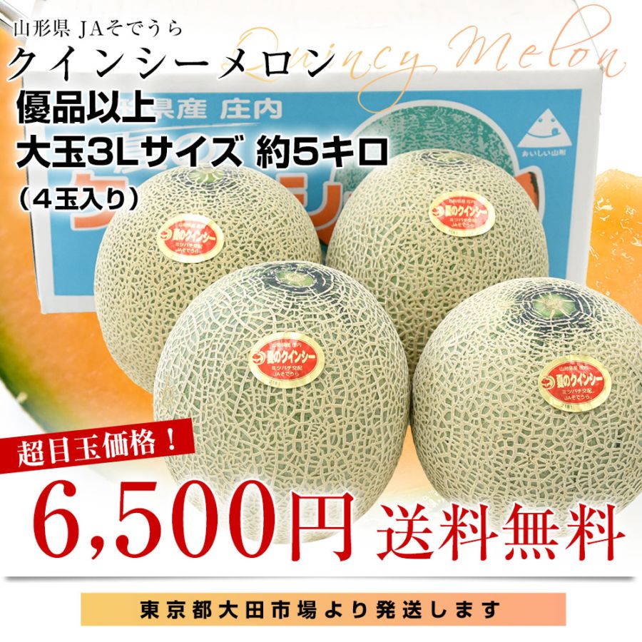 山形県産 JAそでうら クインシーメロン 優品以上 大玉3Lサイズ 約5キロ