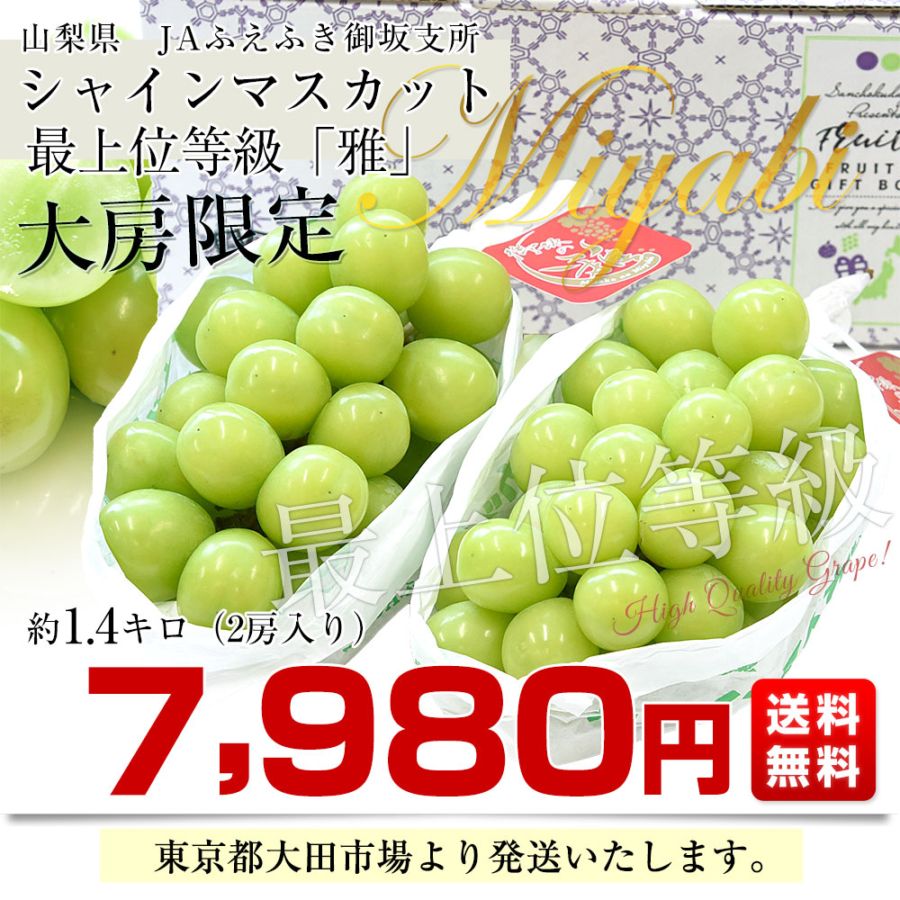 山梨県産 JAふえふき御坂支所 シャインマスカット 最上位等級「雅」約