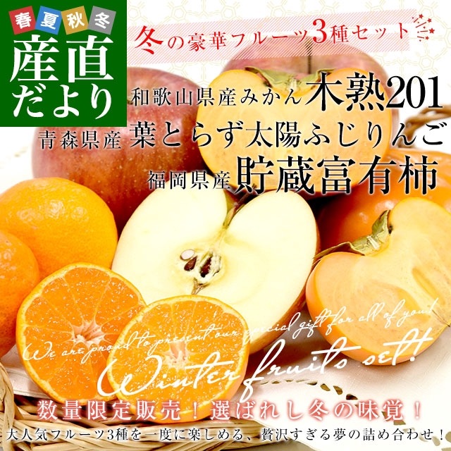 冬の豪華フルーツ3種セット 高糖度みかん「木熟201」約500g（5玉から6