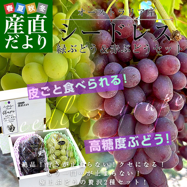ぶどう 約2kg 種無し皮ごとぶどうセット 赤・緑（各1kg