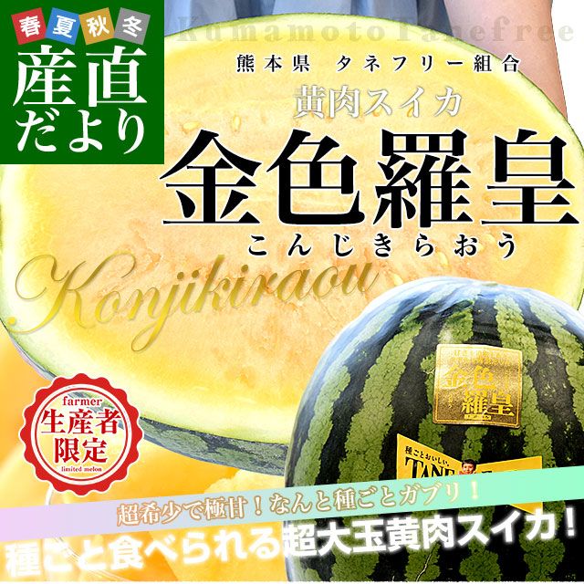 熊本県産　金色羅皇スイカ 約10kg　現品です。 熊本産 金色羅皇西瓜 1玉4L〜5Lサイズ(約8〜10kg) : 鮮ど市場