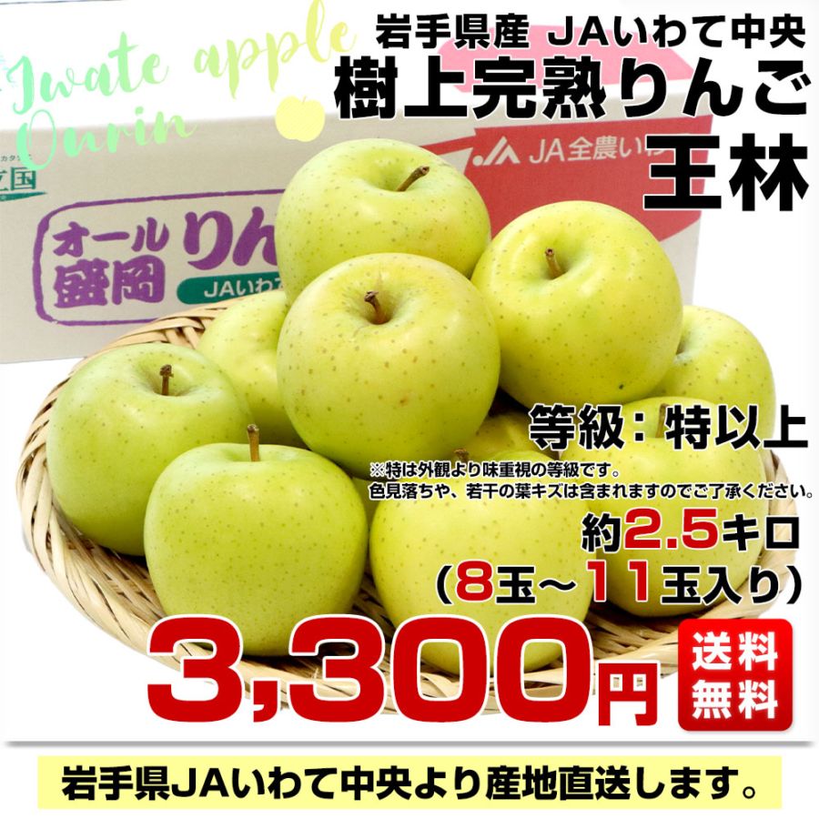岩手県から産地直送 JAいわて中央 樹上完熟りんご「王林」等級：特以上