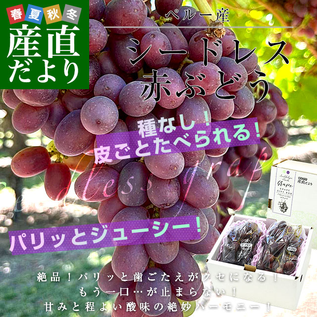 皮ごと食べられる！シードレス赤ぶどう ペルー産 約1.2キロ（約600g×2