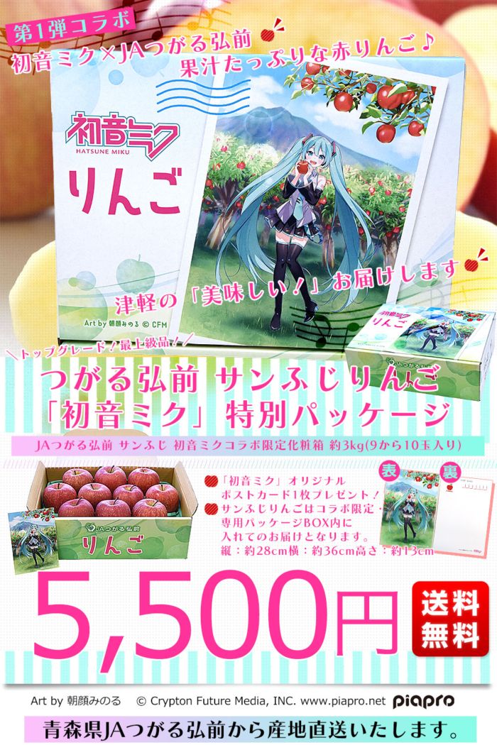 青森県より産地直送 JAつがる弘前 サンふじ 最上級品 初音ミクコラボ