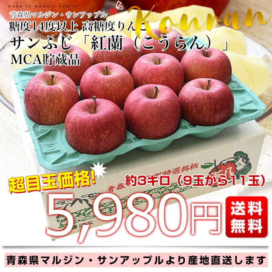 青森県より産地直送 マルジン・サンアップル 糖度14度以上 サンふじ