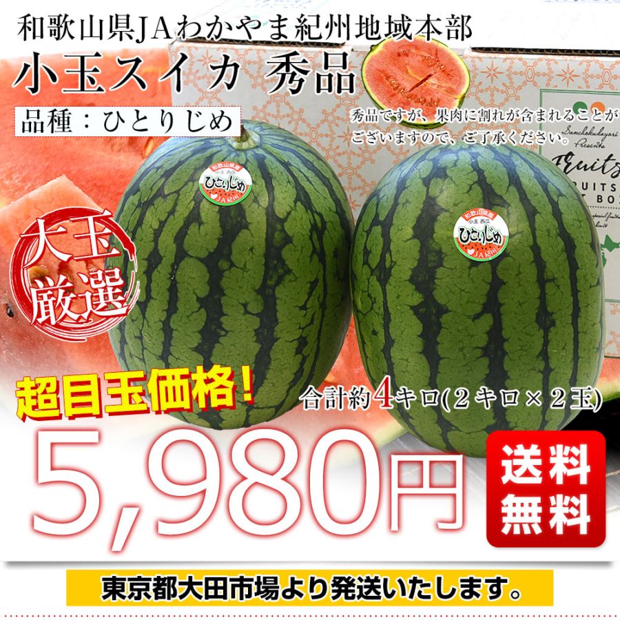 和歌山県産 JAわかやま紀州地域本部 小玉スイカ(ひとりじめ) 秀品 大玉