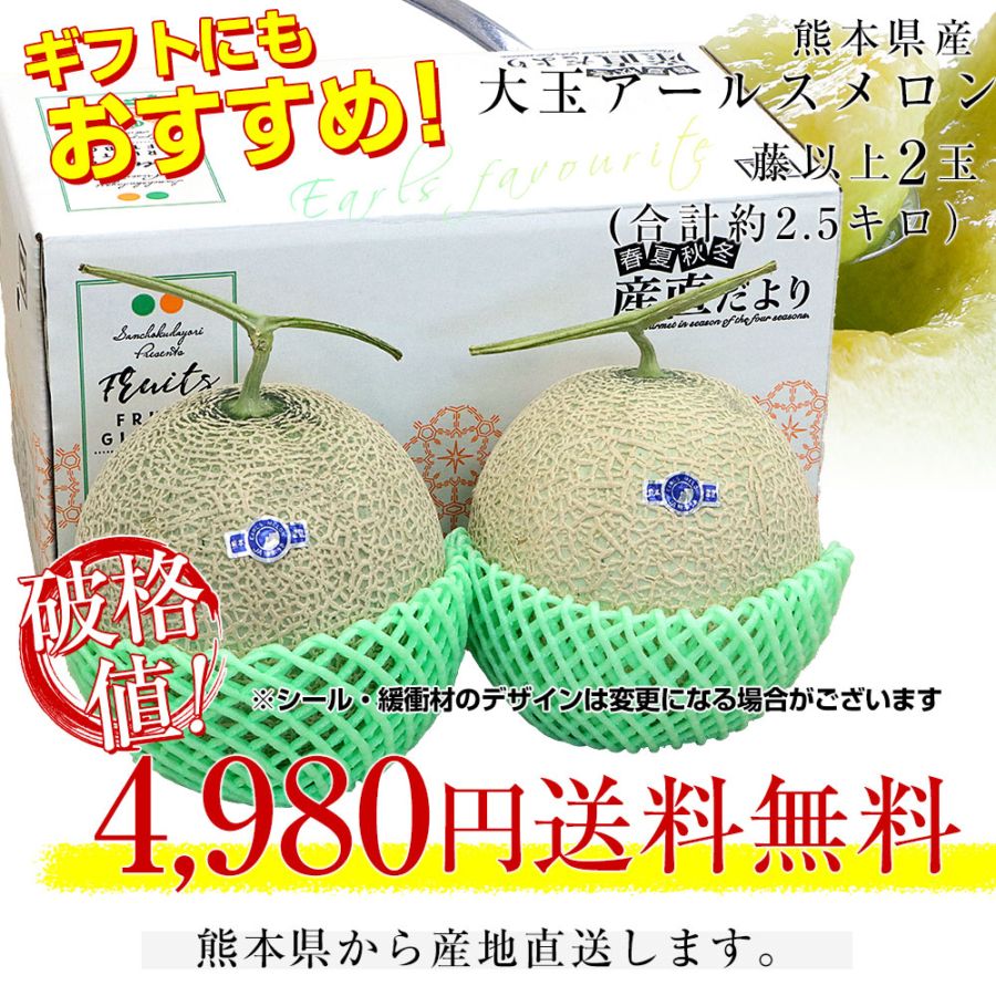 産地直送！アールスメロン❗️甘くて美味しい❗️5玉入り！箱込9キロ前後 九州から産地直送 アールスメロン 2玉（合計約2.5キロ）送料無料 青肉