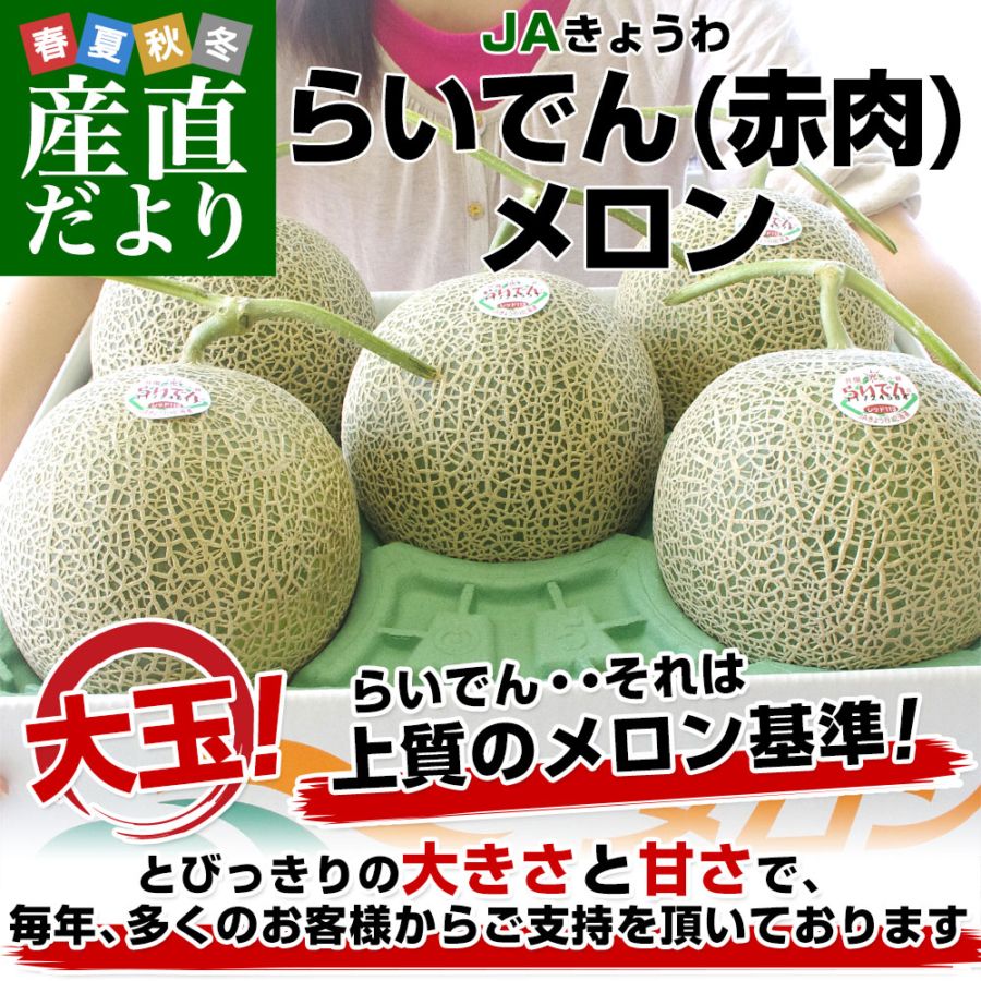 北海道産 JAきょうわ らいでんメロン 赤肉 優品以上 大玉 8キロ（約