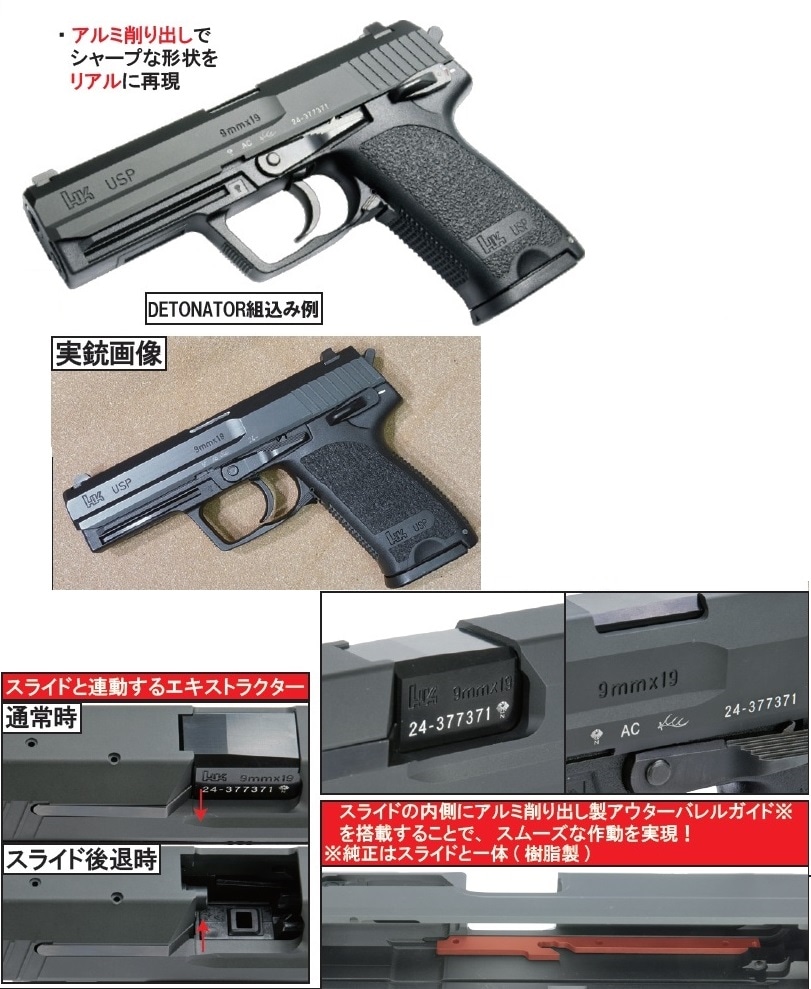 DETONATOR カスタムスライド 東京マルイ製USP9 GBB用 CNC Aluminume SL