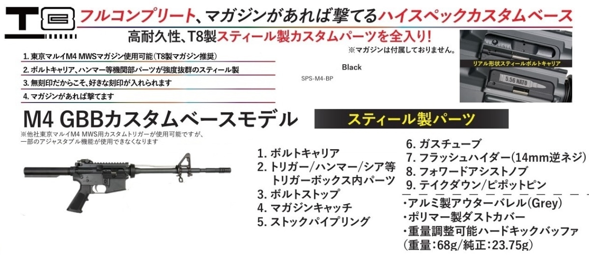 T8 M4 GBBカスタムベースモデル ガスブローバック本体 SPS-M4-BP