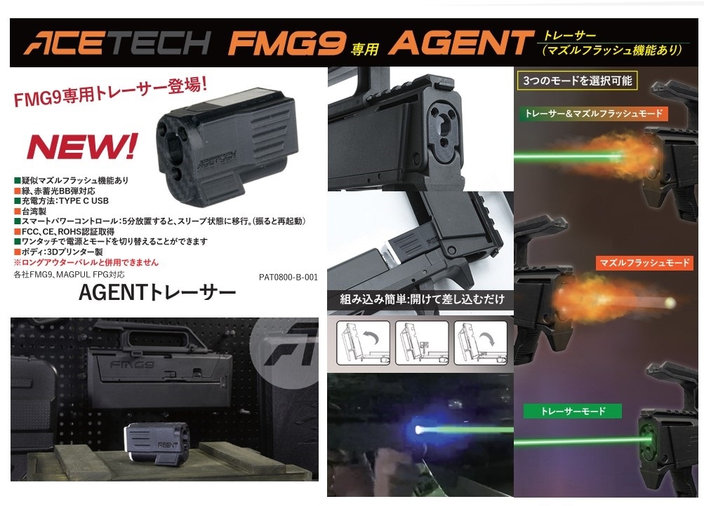 AceTech AGENT トレーサー 各社FMG9、MAGPUL FPG対応 Black