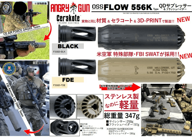 ANGRY GUN OSS FLOW 556Kタイプ QDサプレッサー セット Black14mm逆