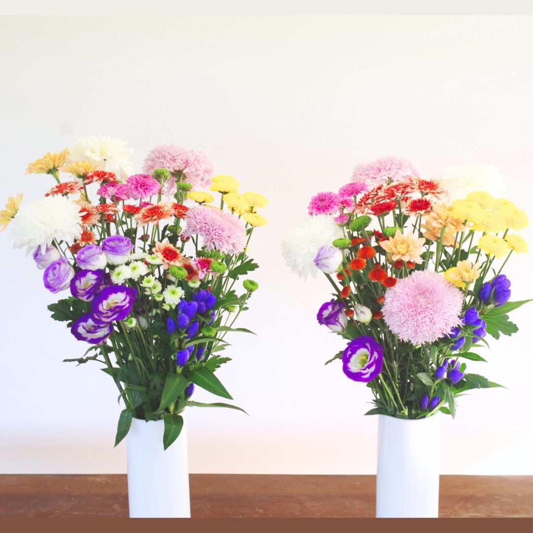【予約】 お盆のお供え花(花束1対)菊、リンドウ、トルコキキョウ