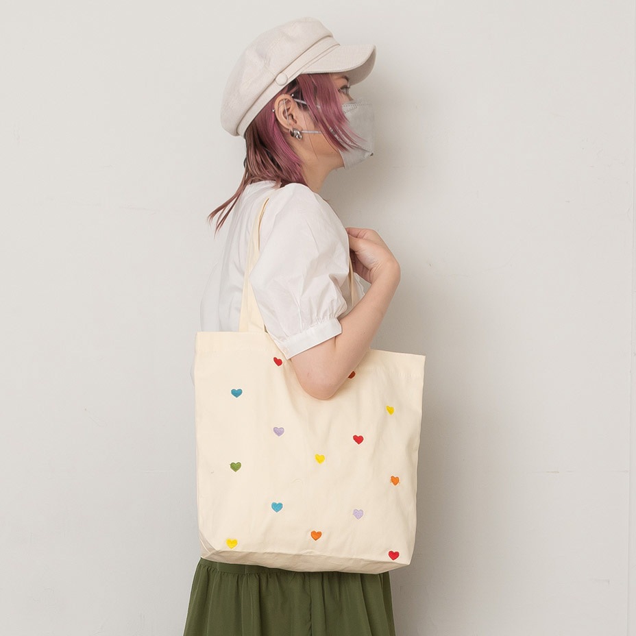 カラフル ハート刺繍 キャンバス トートバッグ [ NXLIKPG-0013