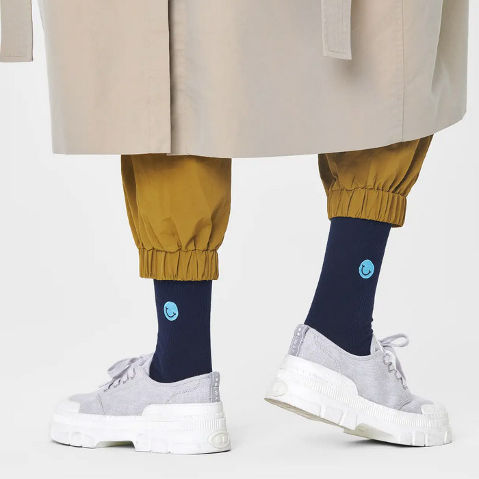 Ribbed Embroidery Smiley Sock [ 10221088-68 ] Happy Socks / �ϥåԡ����å���