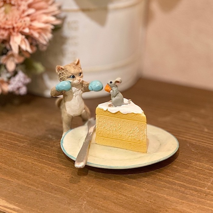 ケーキと猫とネズミ ev14241a ミニチュアアニマル 小さな動物の