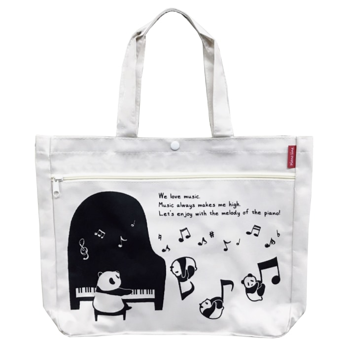 レッスンバッグ パンダ ピアノ 音符 ぱんだ 音楽 トートバッグ 鞄 白
