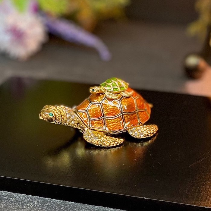亀 675 エナメルボックス グリーン ジュエリーボックス