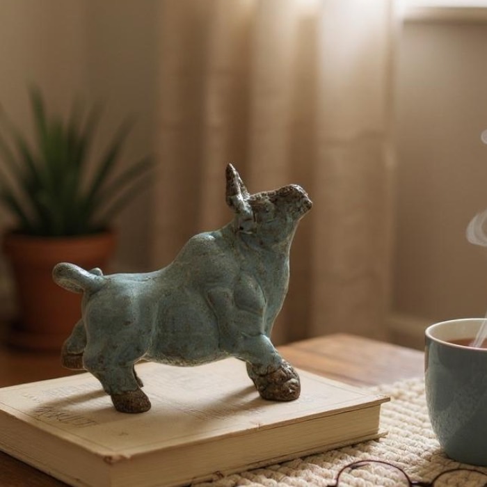 闘牛 青 牛 勢い 丑 陶器 モダン 置物 オブジェ インテリア プレゼント