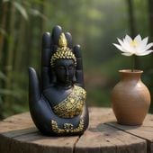 レーザー水晶 千手観音 201810y5-2 水晶 レーザー 木製台座付き 3D