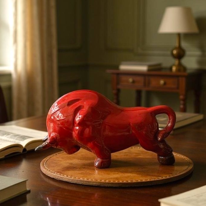 闘牛 赤 牛 勢い 丑 陶器 モダン 置物 オブジェ インテリア プレゼント