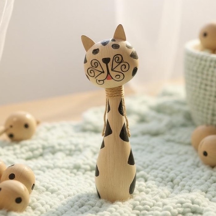 木製ネコ 猫 ねこ ユニーク おすまし顔 ベージュ インテリア