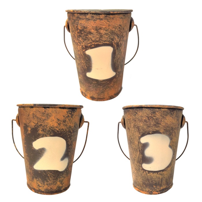 レトロ　プランターにぶらせげたり　何処にでもぶらせげられます　こびとを二つセット ビンテージ風123ミニバケツ 3種類 ガーデニング プランター