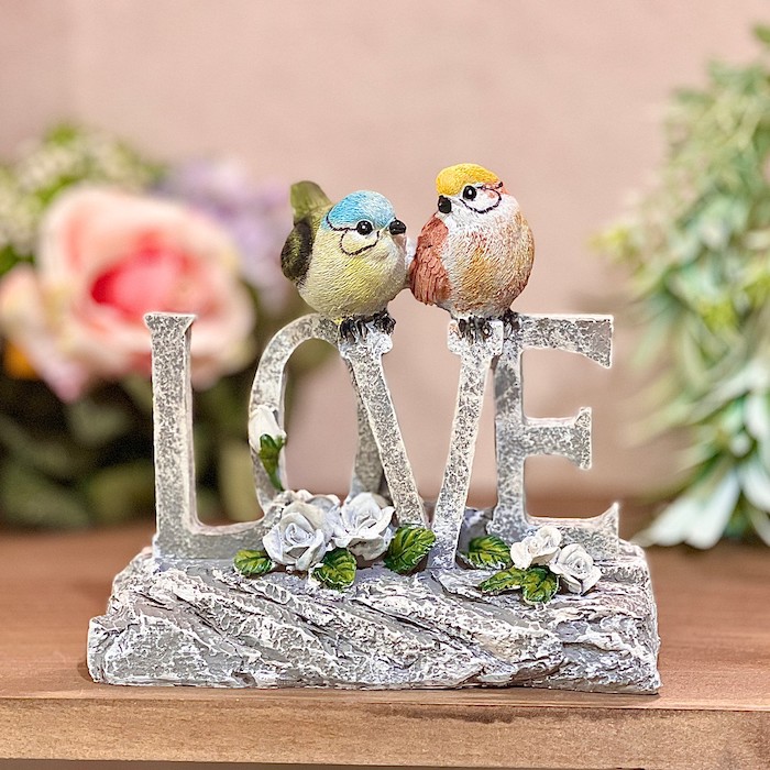 ことりのガーデンオブジェ 小鳥 LOVE ラブ カラフル かわいい