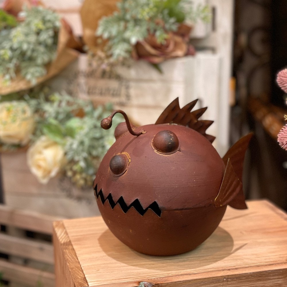 アングラーフィッシュ ガーデニング ブリキ 植木鉢 ジャンクガーデン