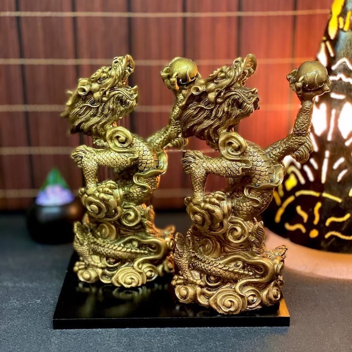 縁起置物】銅像置物『龍御天下』ブロンズ ドラゴン 装飾品 開運 