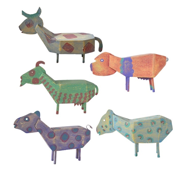 ✨レアビンテージ品✨　ハンドメイド 木製動物オブジェセット アフリカンスタイル アフリカ動物木彫り ハンドメイド 置物 オブジェ インテリア 6点