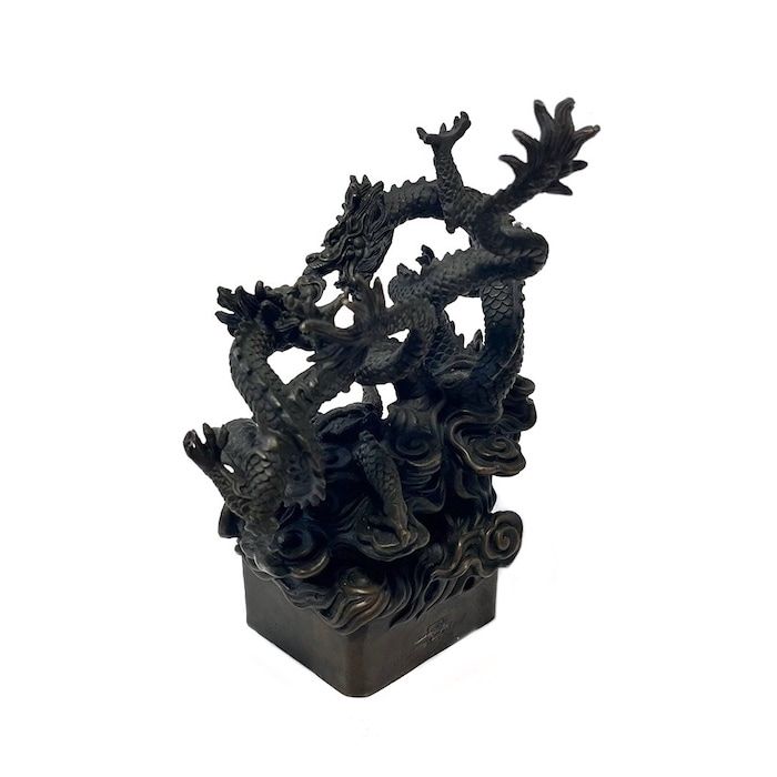 銅 黒双竜 g23-007 金 ゴールド 置物 守護神 縁起物 中国
