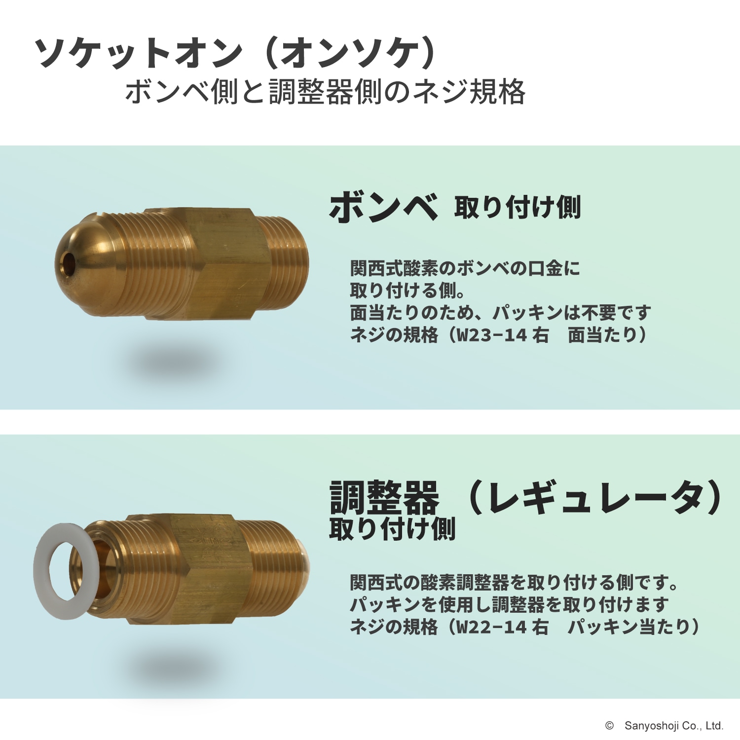 ソケットオン ( オンソケ ) 工業用 酸素 調整器 関東 式を 関西 式へ