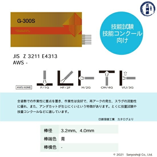 溶岩の投げ矢　日本語foil4枚セット 日鉄 溶接工業 アーク溶接棒 G-300S ( G300S ) φ 4.0mm 450mm