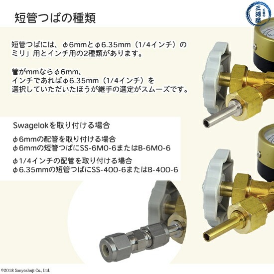 短管つば ( チューブ 変換継手 ) 高圧ガス調整器 用 φ 6.35mm(1/4