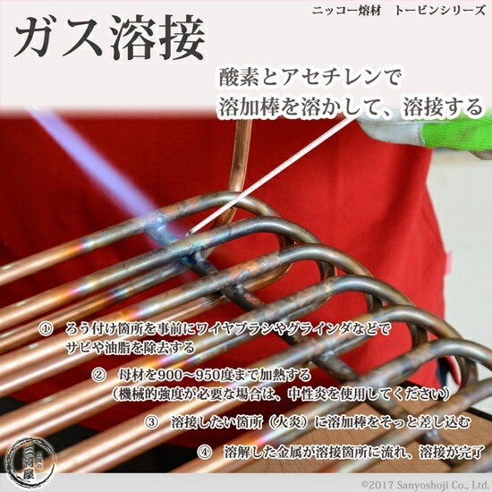 ニッコー熔材 ( NICHIA )　ガス溶加棒 日亜 トービン R　フラックスなし トービン ブロンズ φ 2.6mm 1000mm ばら売り 5本