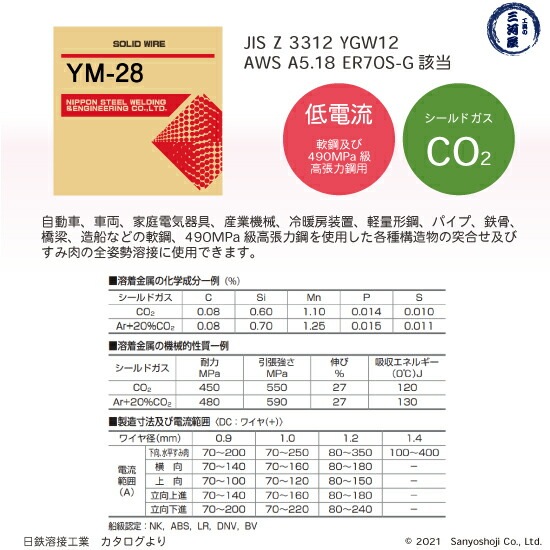 日鉄 溶接工業　半自動溶接ワイヤ 　YM-28 ( YM28 )　ソリッド φ 0.8mm 10kg巻