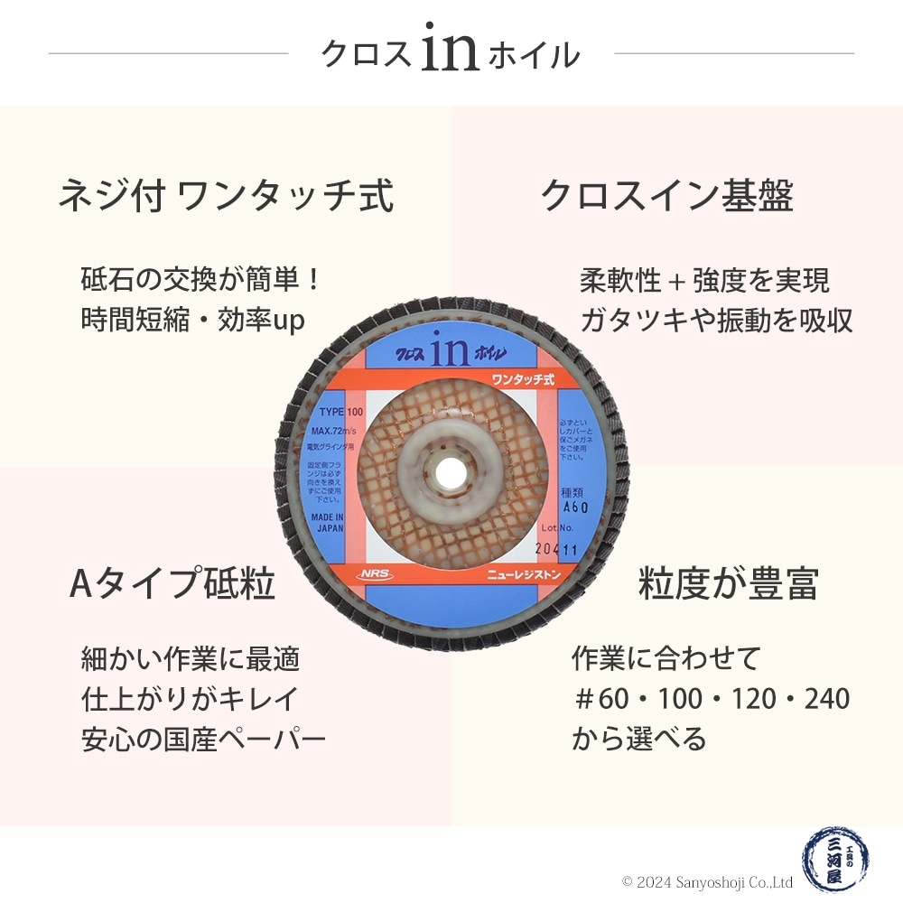 ニューレジストン ( ニューレジ ) 研磨用 クロスインホイル A120 100×15 5枚/箱 ワンタッチ式 多羽根ペーパーディスク OCW100A120