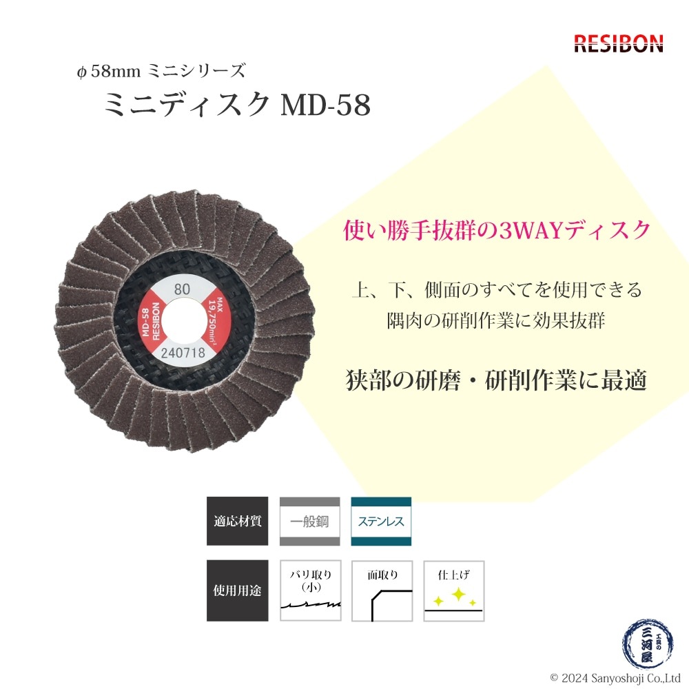 日本 レヂボン ( レジボン ) 研磨用 フラップ ミニディスク MD-58 58x9.6 #60 10枚/箱 ( 直送 ) MD58-A60 ( 代引き不可 )