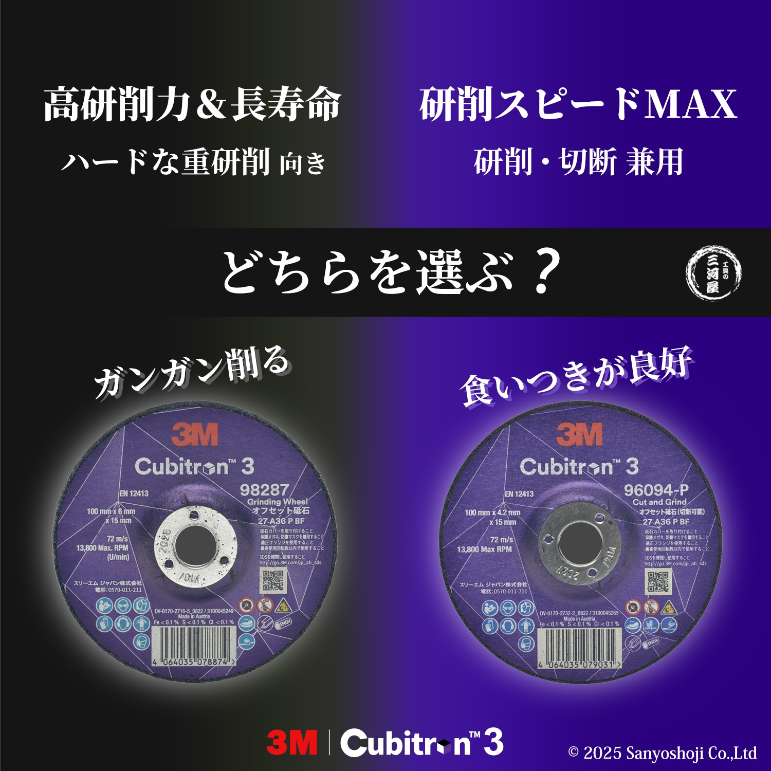 3M ( スリーエム ) キュービトロン3 オフセット砥石 96094 ばら売り 1枚 100mm×4.2mm×15mm Cubitron 3 （4 CGW 96094）