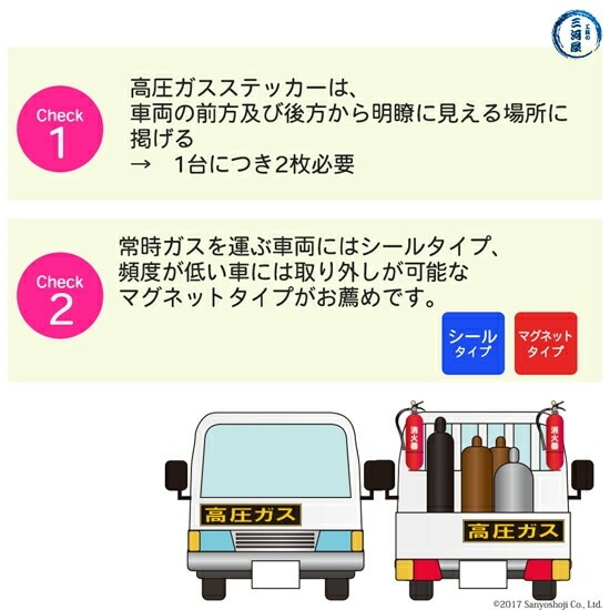 高圧ガスステッカー ( 警戒標 ) 150×750mm 　マグネット タイプ 1枚