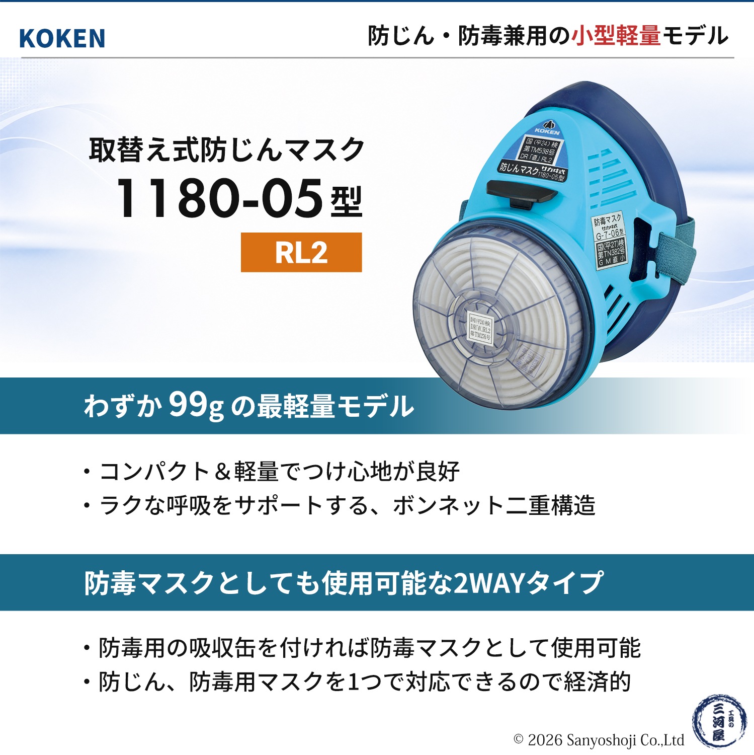 興研 取替え式防じんマスク サカヰ式 1180-05型 1個 + アルファリング