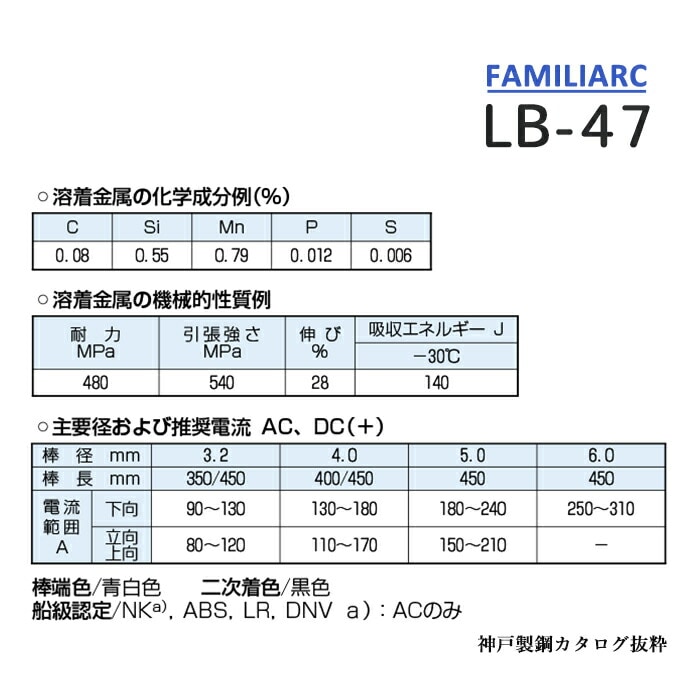 神戸製鋼 ( KOBELCO ) アーク溶接棒 LB-47 ( LB47 ) φ 4.0mm