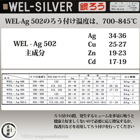 WEL ( 日本ウェルディングロッド ) 銀ろう ( 銀ロウ ) WEL Ag502 φ 1.6