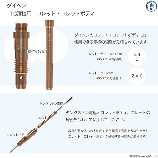 ダイヘン ( DAIHEN )　コレット コレットボディ セット φ 1.6 mm　H950C03 H950C13　TIG 溶接 トーチ部品 AW-26 用