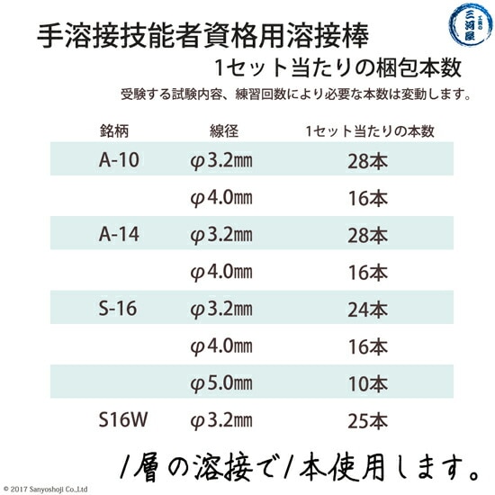 JIS 、 WES 溶接 技能者 資格 試験 N-1P ( N1P ) 用 溶接棒 セット