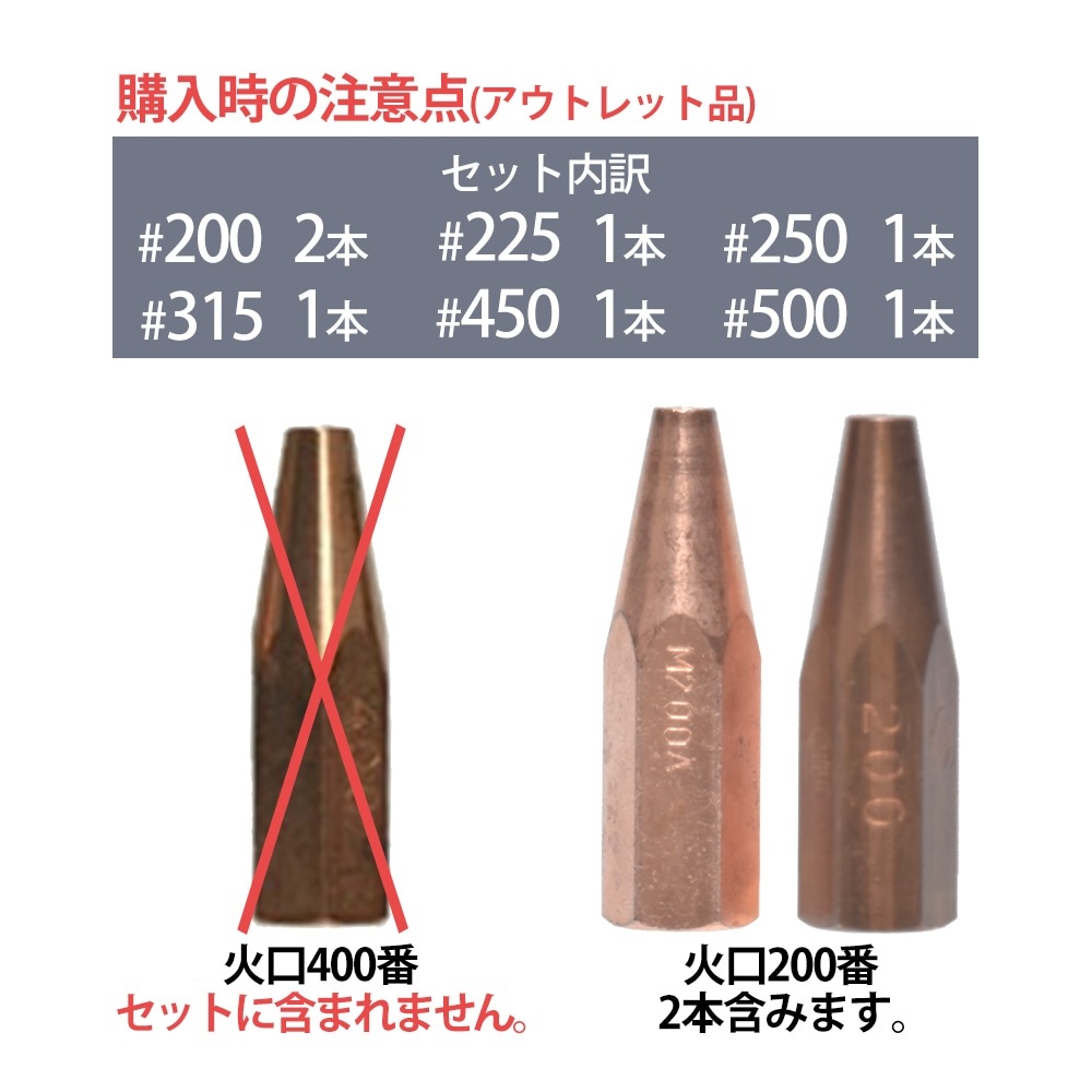 ヤマト産業 中型溶接器 火口 YTW-M ( 中吹 ) 用 7本 ( #200x2・#400なし ) ( アウトレット品 ) | アウトレット ...