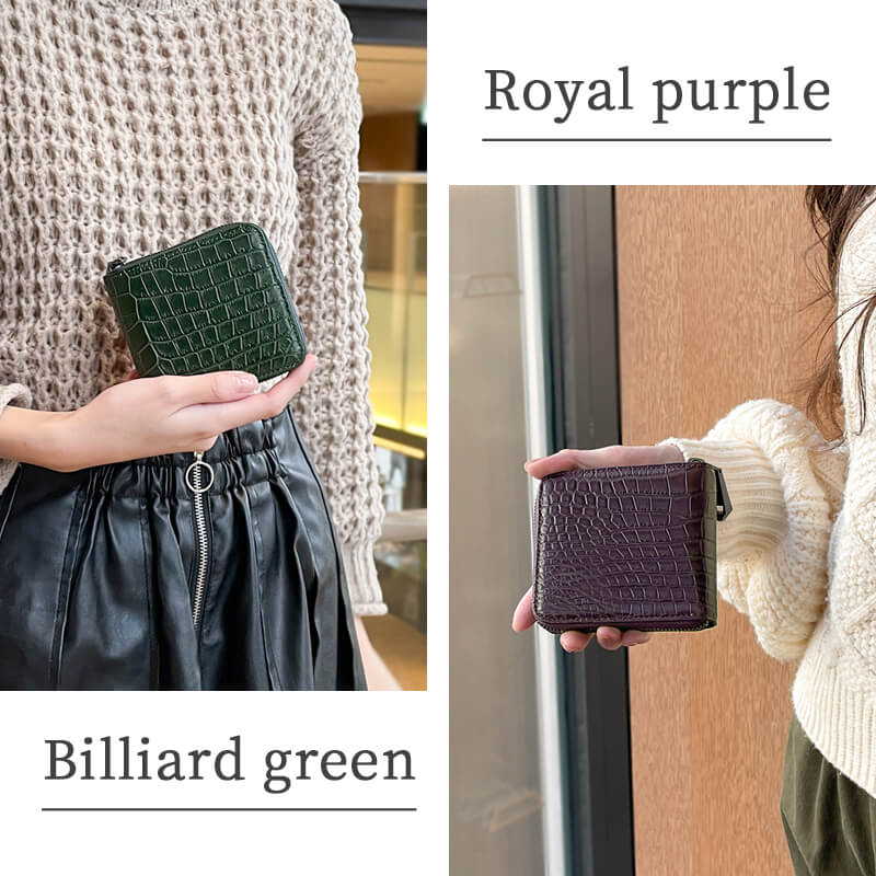 【送料無料 名入れ不可】 ZOO スモールクロコダイル革 二つ折りラウンドファスナー財布 ポロサス zbf-033