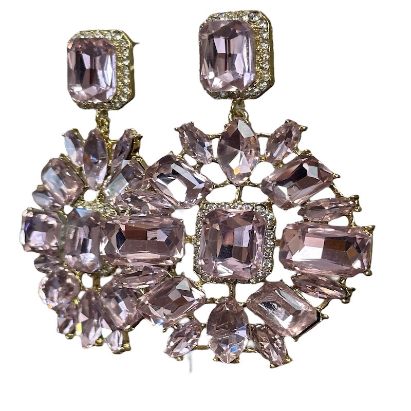 ひし型ビジュー ピンク ピアス