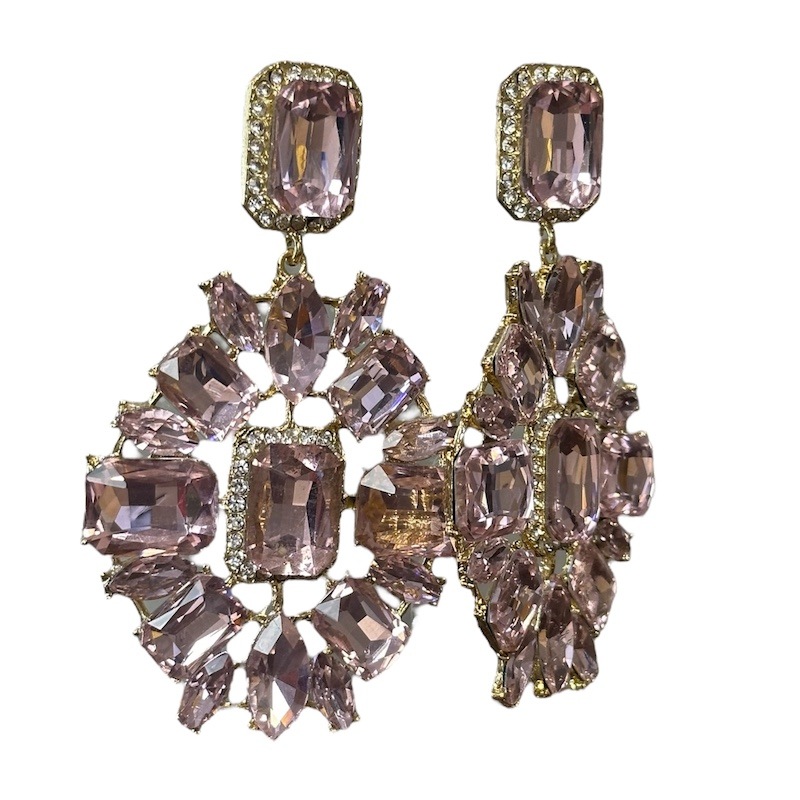 ひし型ビジュー ピンク ピアス